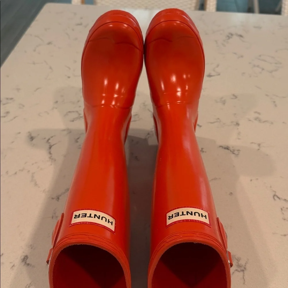 Hunter Tall Glossy Orange Rubber Rain Boots